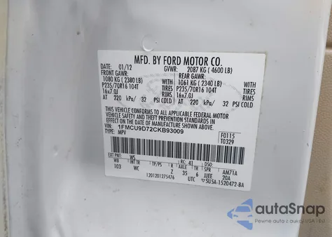 2012 Ford Escape Xlt z USA, uszkodzony, nr VIN 1FMCU9D72CKB93009